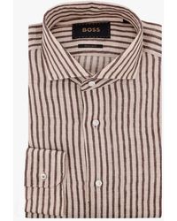 BOSS - Josh Striped Linen Shirt - Lyst