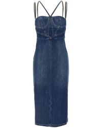 Nensi Dojaka - Cotton Denim Midi Dress With Bustier - Lyst