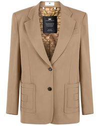 Elisabetta Franchi - Single-Breasted Gabardine Blazer With Embroidered Pockets - Lyst