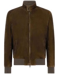 Boglioli - Sleek Leather Bomber Jacket With Stand Collar And Minimalist Design - Lyst