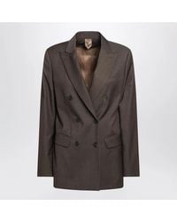 Max Mara - Leather Doublebreasted Wool Jacket - Lyst