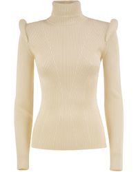 Elisabetta Franchi - Ribbed High-Neck Jumper With Structured Shoulders - Lyst