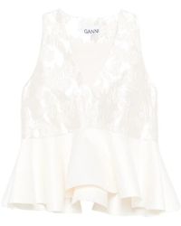Ganni - Satin Cloque Sleeveless Peplum Blouse - Lyst