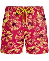 Vilebrequin - Swim Shorts With Hibiscus Print And Matching Pouch - Lyst