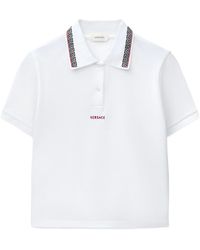 Versace - Cotton Piqué Polo Shirt With Embroidered Logo - Lyst