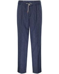 Brunello Cucinelli - Lightweight Denim Trousers With Drawstring And Double Pleats - Lyst