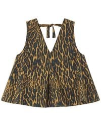 Ganni - Leopard Cotton A-Line Top - Lyst