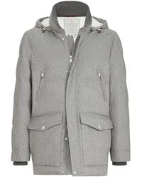 Brunello Cucinelli - Bonded Wool Flannel Down Parka With Detachable Hood - Lyst
