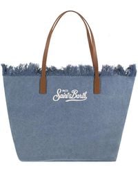 MC2 Saint Barth - City Denim Shopper Bag With Embroidered Logo - Lyst