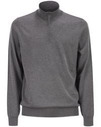 BOSS - Virgin Wool Jumper With Zip Collar - Lyst