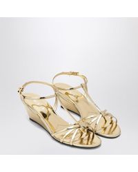 Prada - Platinum Leather Wedge Sandals - Lyst