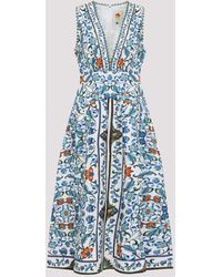 FARM Rio Delicate Flower Arabesques Linen Midi Dress in Yellow | Lyst
