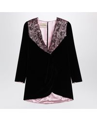 Valentino - Short Velvet Dress With Lace - Lyst