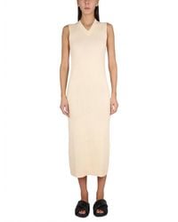 Aspesi - V-Neck Long Dress With Ribbed Edges - Lyst