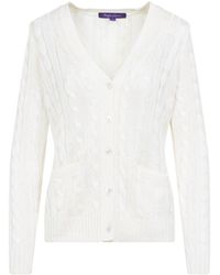 Ralph Lauren - Lux Cream Silk Cable Knit Long Sleeve Cardigan - Lyst