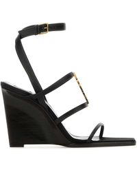 Saint Laurent - Leather Cassandre Wedges - Lyst