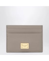 Dolce & Gabbana - Dolce & Gabbana Taupe Leather Card Holder With Logo Plaque - Lyst