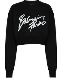 Balmain - Logo Cropped Sweatshirt - Lyst