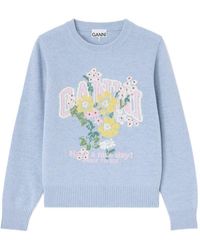 Ganni - Flowers Wool Sweater - Lyst