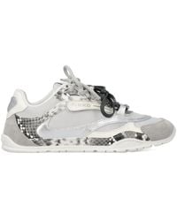 Pinko - Mesh And Leather Sneakers With Python Print - Lyst