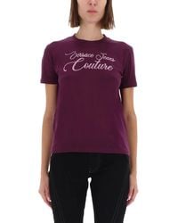 Versace Jeans Couture - Tshirt With Logo And Rhinestones - Lyst