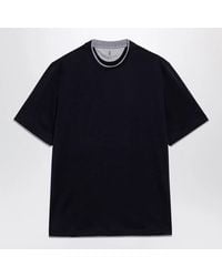 Brunello Cucinelli - Crewneck Cotton Jersey Tshirt With Faux Layering, Cobalt - Lyst