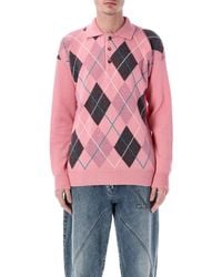 JW Anderson - X Pringle Argyle Polo Sweater - Lyst