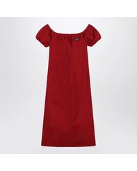 Miu Miu - Midi Dress With Offtheshoulder Design And Logo Detail - Lyst