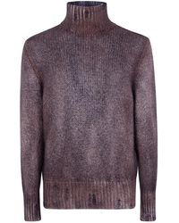 Avant Toi - Hand Painted Cashmere And Silk High Neck Pullover With Destroyed Edges - Lyst
