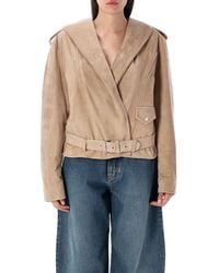 Alaïa - Suede Hooded Biker Jacket - Lyst