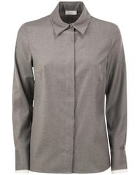 Peserico - Stretch Virgin Wool And Viscose Shirt With Shimmering Cuff Detail - Lyst