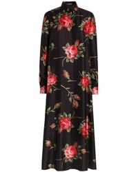 Dolce & Gabbana - Dolce & Gabbana Rose Bouquet Print Twill Long Dress - Lyst