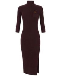 Elisabetta Franchi - Ribbed Midi Dress With High Neckline - Lyst
