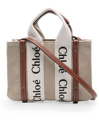 Chloé - Woody Mini Linen Tote - Lyst