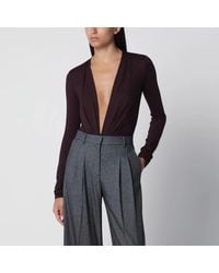 ANDAMANE - Deep Neckline Rouge Noir Stretch Jersey Bodysuit - Lyst