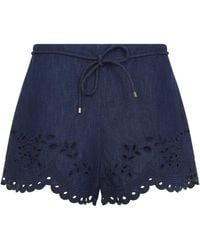 Zimmermann - Ink Mahon Broderie Denim Short - Lyst