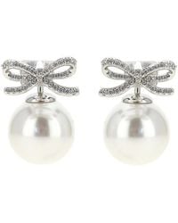 Self-Portrait - Self Portrait 'Crystal Bow Pearl Back' Earrings - Lyst