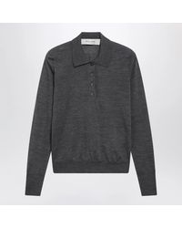 Golden Goose - Anthracite Virgin Wool Long-Sleeved Polo Shirt - Lyst
