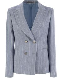 Tagliatore - Linen And Cotton Double-Breasted Pinstripe Blazer - Lyst