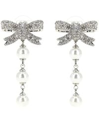 Self-Portrait - Self Portrait 'Crystal Bow Pearl Droplet' Earrings - Lyst