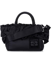Ganni - Nylon Ruffled Top Handle Bag - Lyst