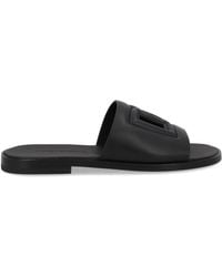 Dolce & Gabbana - Dolce & Gabbana Leather Slide With Logo - Lyst