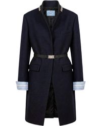 Prada - Coat With Jewel Embroidery - Lyst