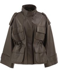 Lou Andrea - Shearling Jacket With Cargo Pockets And High Collar - Lyst