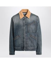 McQueen - Washed Ddenim Jacket With Suede Collar - Lyst