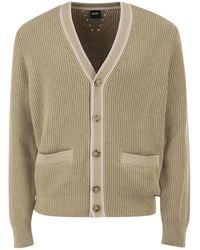 BOSS - Ribbed Cotton Cardigan With Contrast Buttons - Lyst