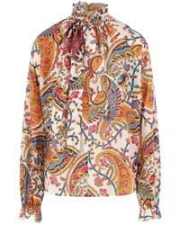 Etro - Paisley-Print Tie-Neck Silk Blend Blouse - Lyst