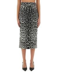 Dolce & Gabbana - Leopard Print Charmeuse Longuette Skirt - Lyst