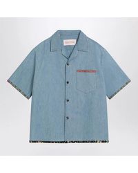 Valentino - Denim Shirt With Floral Trims - Lyst