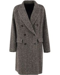 Brunello Cucinelli - Double-Breasted Herringbone Wool Coat With Sequins - Lyst